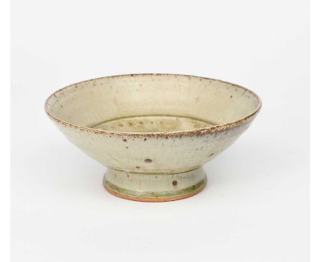 Richard Batterham (1936-2021)a stoneware tazza with chatter band to interior, covered in an ash glazeunsigned, 23cm. diam.9cm