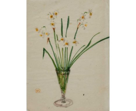 William Staite Murray (1881-1962)Daffodils in a glass vase,watercolour on rice paper, and Flowers in a vase a watercolour on 