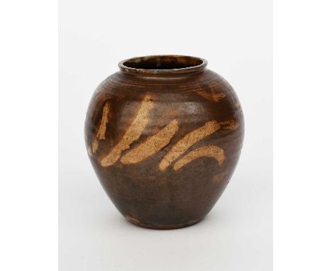 William Staite Murray (1881-1962)a stoneware vase, shouldered form, resist decorated with simple grasses under a chestnut bro