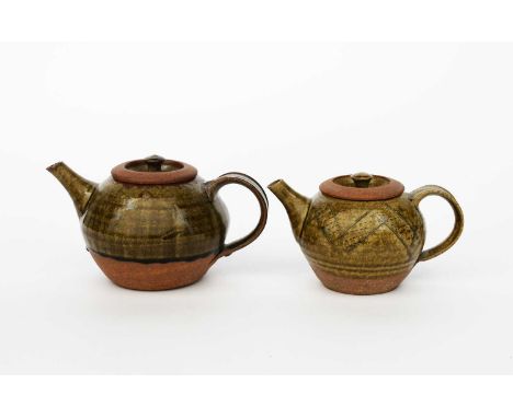 Richard Batterham (1936-2021)an early stoneware teapot and cover, ovoid with incised chevron design, covered to the foot with