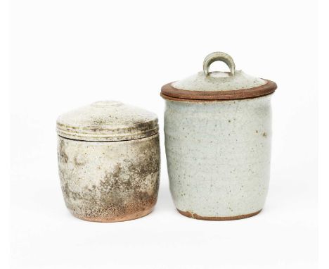 Richard Batterham (1936-2021)a salt-glazed stoneware caddy and cover, and a stoneware sugar cannister and cover covered to th