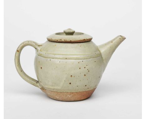 Richard Batterham (1936-2021)a stoneware teapot, covered in a pale ash glaze with speckles,unsigned, cobalt mark to base, pap