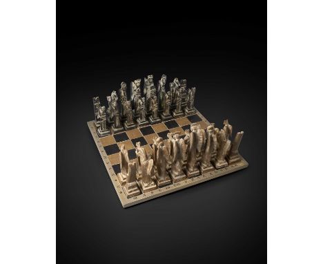 Φ John Maltby (1936-2020)Chess Set, 2002a rare stoneware chess set, thirty two pieces and a chess boardsigned to chess board,