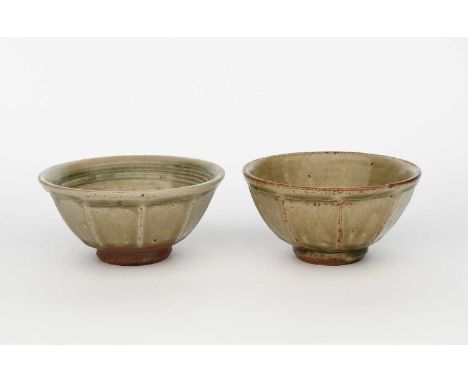 Richard Batterham (1936-2021)a small cut-sided stoneware bowl, covered to the foot with an ash glaze, and another smallerunsi