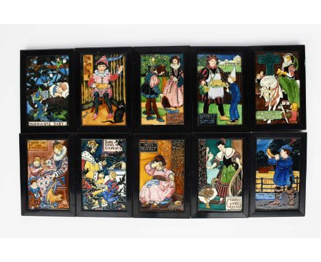 A rare and probably unique set of ten Pilkington's Lancastrian Nursery Rhyme tiles by Margaret Pilkington, designed in 1917, 