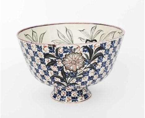 A large and impressive Wedgwood Pottery footed bowl by Alfred Powell, pattern no.544, the flaring ribbed body painted with st