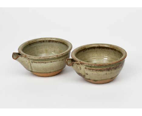 Richard Batterham (1936-2021)a pair of stoneware small batter bowls covered in an ash glaze to the foot,unsigned, painted cob