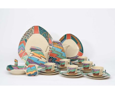 A Rosenthal Pottery Studio Line service designed by Dorothy Hafner, angular form, printed with abstract designs in colours, c