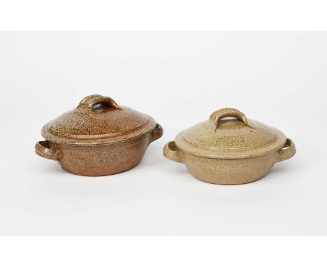 Richard Batterham (1936-2021)two graduated salt-glazed stoneware casserole with handles,unsigned,20cm wide (largest), (4) Pro