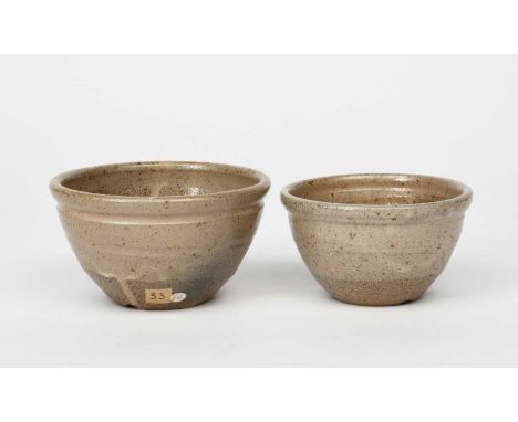 Richard Batterham (1936-2021)two graduated salt-glazed stoneware basins,unsigned, incised 28, paper exhibition label no.3315.