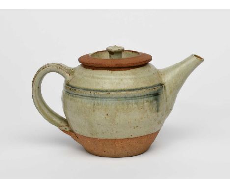 Φ Richard Batterham (1936-2021)a stoneware melon teapot and cover, covered in an ash glaze to the foot,unsigned, painted coba