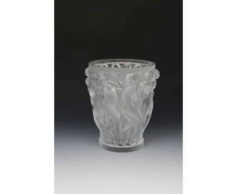 'Bacchantes' a modern Lalique clear and frosted glass vase originally designed by Rene Lalique, originally designed in 1927, 