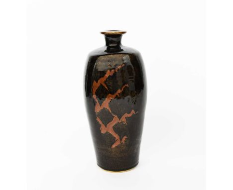 Φ John Leach (1939-2021)a Muchelney Pottery stoneware bottle, shouldered, square section, covered to the foot with a streaked