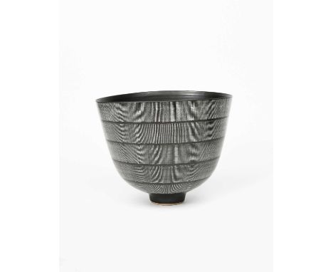 Φ Rupert Spira (born 1960)a large stoneware deep bowl, footed, conical form, decorated to the exterior with bands of fine, in