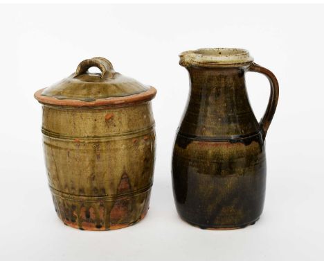 Richard Batterham (1936-2021)a tall stoneware jug, covered in an iron glaze the rim and interior glazed ash, and a stoneware 