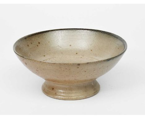 Richard Batterham (1936-2021)a salt-glazed stoneware tazza, with chatter band to interior and cobalt to the rim,unsigned22.5c