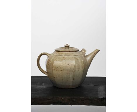 Richard Batterham (1936-2021)a large salt-glazed stoneware cut-sided twin-handled teapot and cover,unsigned, catalogue label 