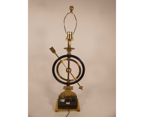 A contemporary brass and steel table lamp in the form of an armillary, h.56cm 