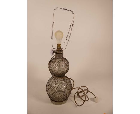 An early 20th century converted gasogene table lamp, h.42cm