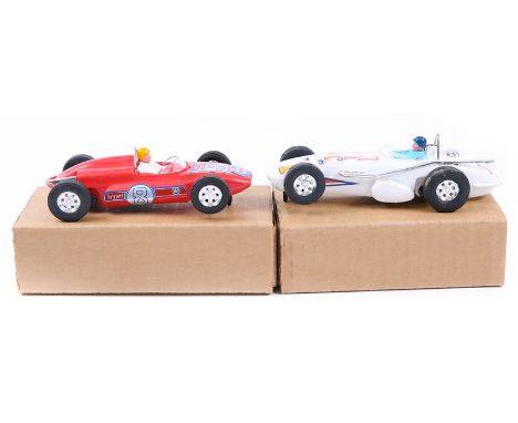 2 scarce Hong Kong produced Scalextric cars. Both Offenhauser Indianapolis single seaters - front engined example in white, R