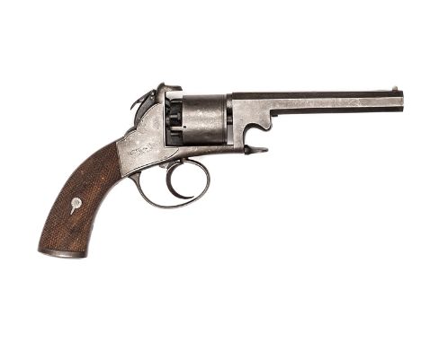 A 5 shot 70 bore Bentley type open frame self cocking percussion revolver,  9½” overall, octagonal barrel 5” with rammer on l