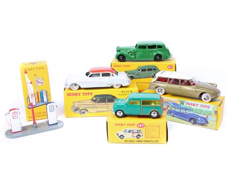 6 Atlas Editions Dinky Toys. Buick Roadmaster (24V) in light grey with orange roof and spun wheels, Packard Eight Sedan (39A)