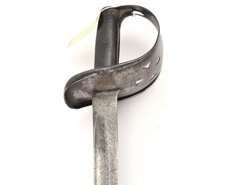 A P1885 cavalry troopers sword, slightly curved, fullered blade 34½”, numerous stamps at forte (many unclear), regulation ste