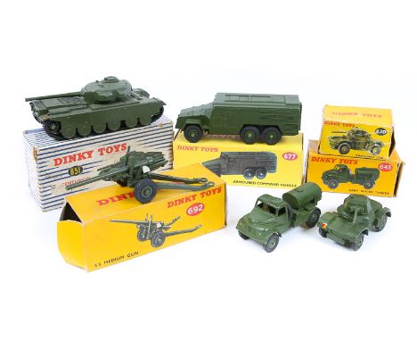 9 Dinky Military. Army 1-ton Cargo Truck (641). Army Water Tanker (643). Centurion Tank (651). Armoured Car (670). Austin Cha