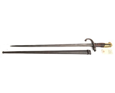 A Gras bayonet,  blade marked “Mre d’Armes de St Etienne, Aout 1876”, in scabbard. GC              