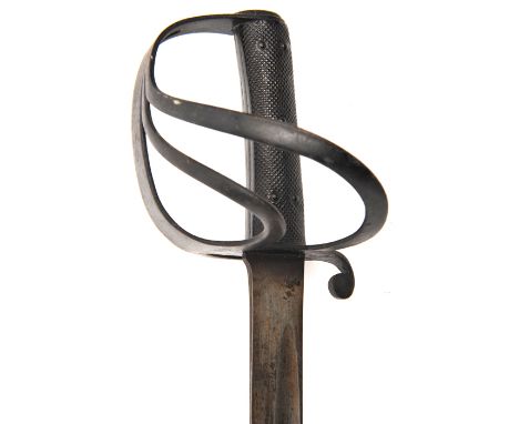 An 1853 pattern cavalry trooper’s sword, slightly curved, fullered blade 33½” (the tip rounded) with inspectors stamp and Ind