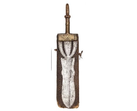 A 19th century Poto club knife from the Congo, broad blade of traditional form , 16”, cut out panel at forte with line and pu