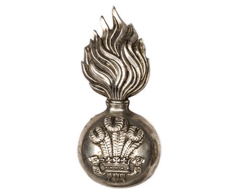 An OR’s WM grenade fur cap badge of a Vol Bn The R Welsh Fusiliers, applied POWs feathers. GC Plate 3                        
