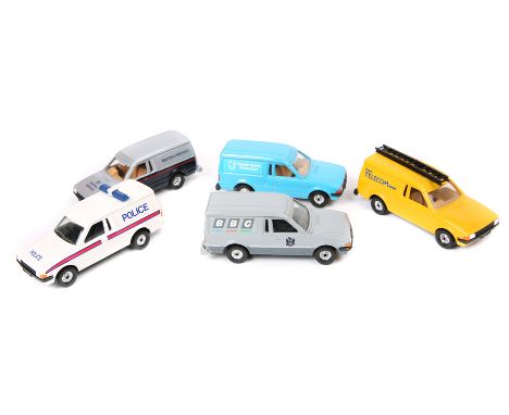 30 Corgi Ford Escort vans. Liveries include- 2x British Telecom, Wiltshire Fire Service, all with ladders. 3x Police, British