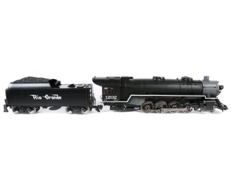 An Aristo Craft Trains gauge 1 tender locomotive (Art-21510) RN1202. A class K-59 D&RGW 2-8-2 Mikado in satin black Rio Grand