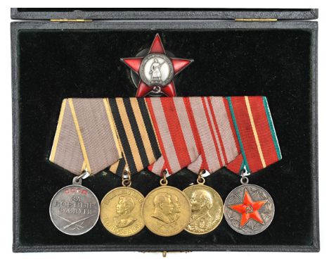 Soviet Union award group of six:  Order of the Red Star, screw back attachment, reverse with maker’s name and Numbered 110913
