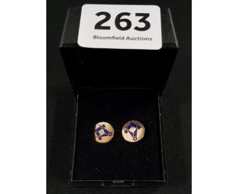 PAIR OF 9 CARAT GOLD &amp; ENAMEL MASONIC STUDS 