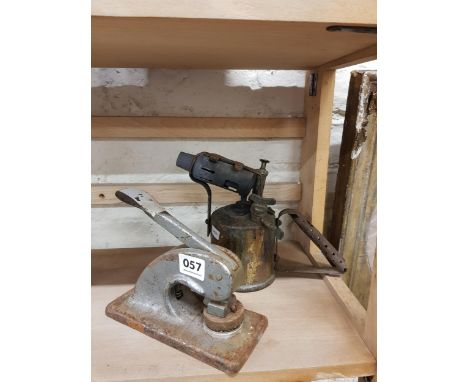 OLD BLOW LAMP AND STAMP PRESS 