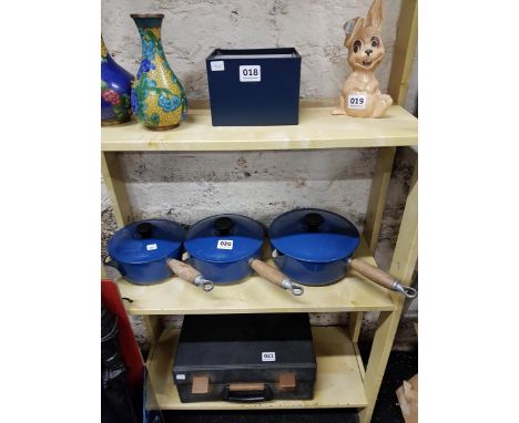 SET OF BLUE LE CREUSET CAST IRON AND ENAMEL SAUCEPANS 