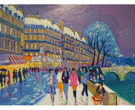 JEAN-CLAUDE PICOT; Premiere Neige a Paris, serigraph with acrylic painting on linen, signed and numbered 85476, 66/100, 69 x 