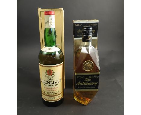 The Antiquary De Luxe Old Scotch Whisky 26? fl. oz., boxed, The Glenlivet 12 years Highland Malt Scotch Whisky, boxed (2)
