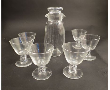 A boxed set of six glasses and decanter "Steuben Glass, Fifth Avenue, New York City"