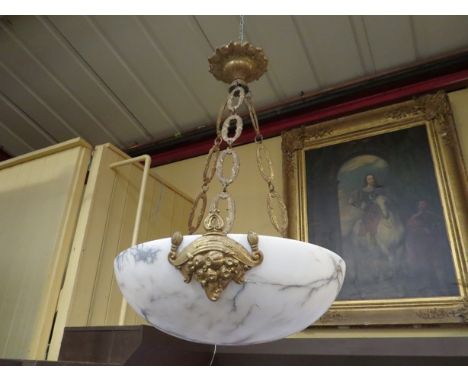 An early 20th Century alabaster ceiling light with gilt ormolu mount     