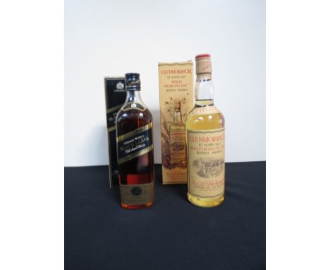 Glenmorangie 10 years old single Highland Malt Scotch Whisky 75cl, boxed, Johnnie Walker Black Label Old Scotch Whisky aged 1