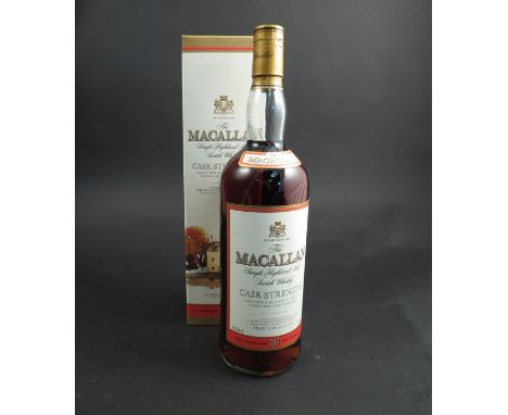 The Macallan Single Highland malt Scotch Whisky. Cask strength ten years old, one litre, boxed