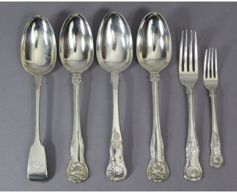A pair of George IV silver Husk pattern table spoons, London 1825 by Wm. Chawner II; a Scottish William IV King’s Thread tabl