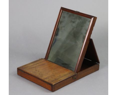 A 19th century mahogany travelling mirror of rectangular form, with adjustable easel support, &amp; enclosed by pair of hinge
