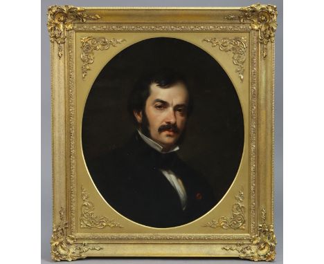EMILE CHARLES LABBÉ (1810-1885). A head-&amp;-shoulders portrait of a gentleman, wearing black bow tie &amp; jacket; signed, 