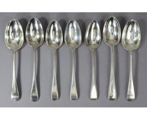 Five Georgian &amp; Victorian Old English &amp; Bead dessert spoons, odd dates &amp; makers; &amp; a pair of Edwardian Old En