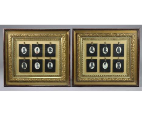 A COLLECTION OF TWELVE 19th century-style OVAL “SILHOUETTE” PORTRAIT MINIATURES, each in matching ebonised frames &amp; mount