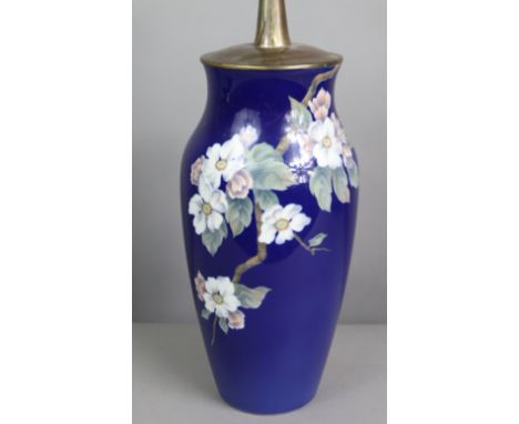 A Royal Copenhagen vase No. 279/137, (converted to a table lamp), of baluster shape painted with branches of apple blossom on